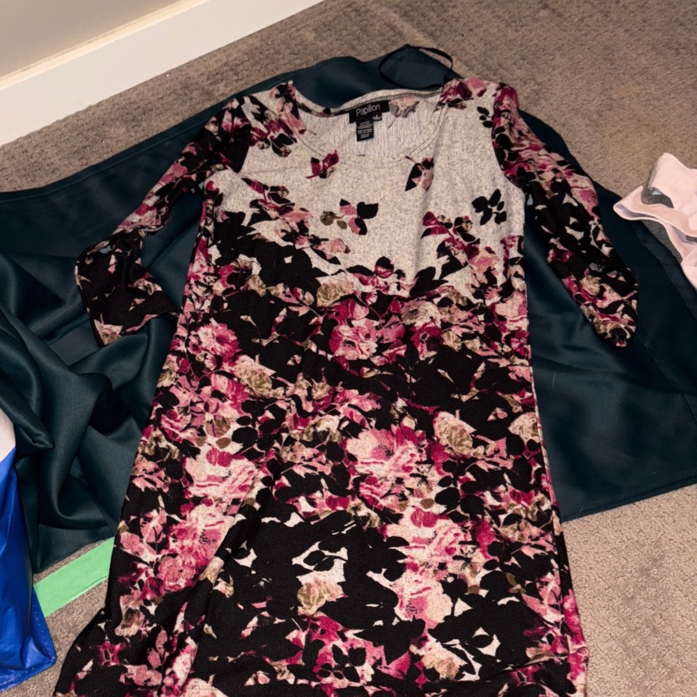 Floral Long Sleeve Dress - Pink and Black